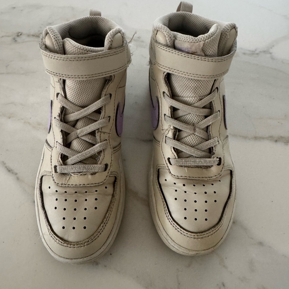 Nike Kids Cream and Purple High-Top Sneakers